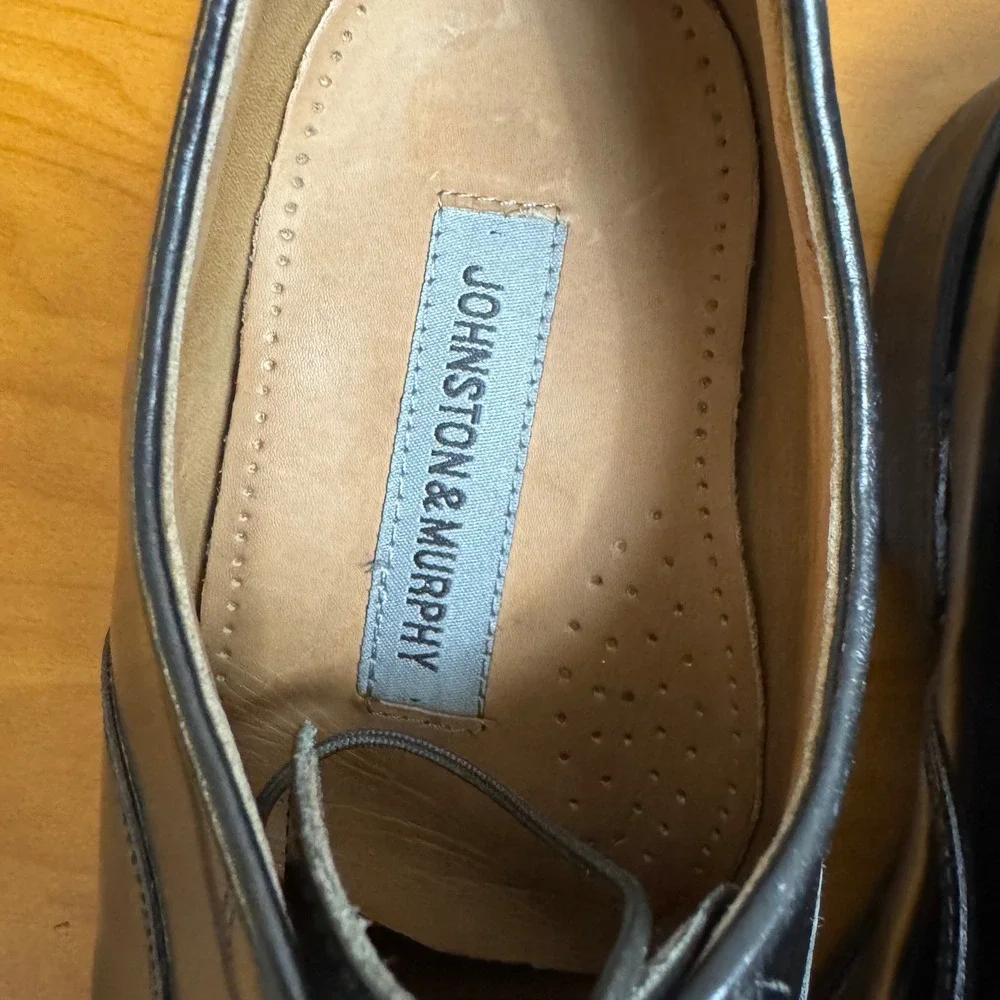 Johnston & Murphy Men's 7.5 Black Leather Cap Toe Oxford Dress Shoes Made India